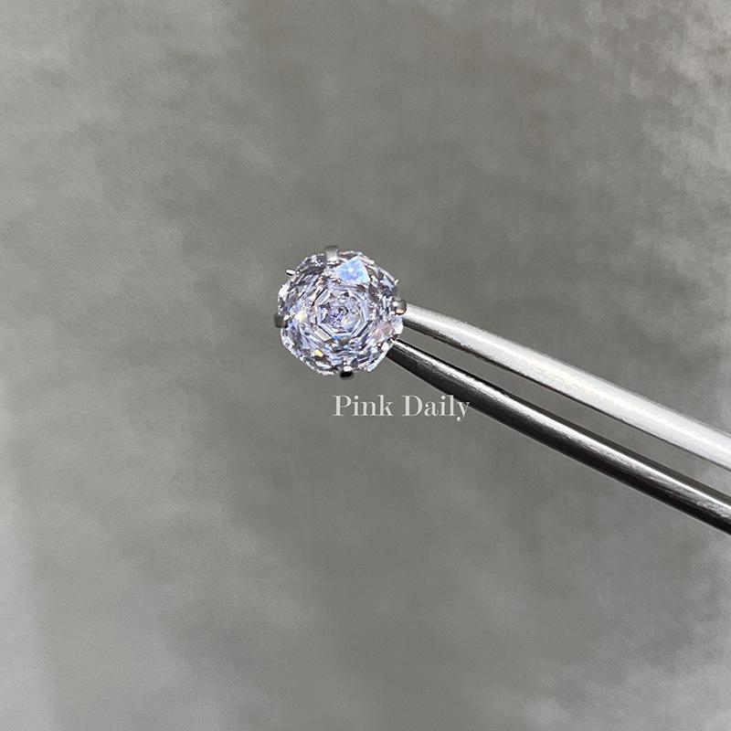 Blinking Diamond Rose Cut Cartilage Stud, 8mm Flat Back Titanium Steel Camellia Design.