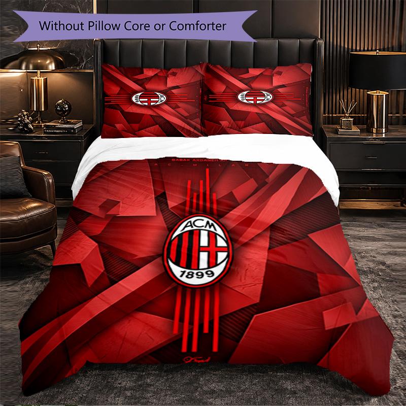 AC Milan Pattern 3 Pieces Bedding Set Soft Microfiber Duvet Cover with Pillow Cases for Bedroom