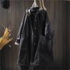 Johnature Women Vintage Hooded Warm Winter Solid Color Button Pockets Coats