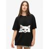 Oversize Women's Short-Sleeve T-Shirt with Cute 3D White Cat Head Print