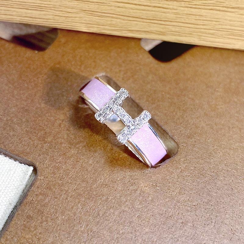 Niche Sweet And Gentle Purple Enamel Oil Drop Butterfly Open Ring High Sense Letter H Inlaid Zircon Ring Female
