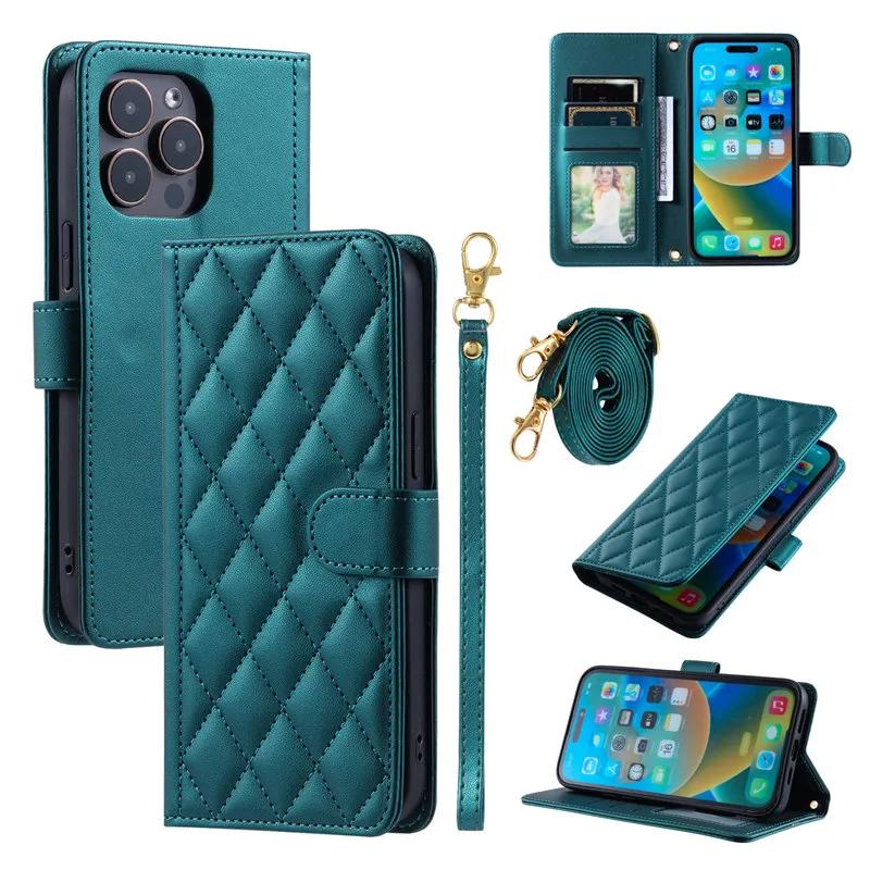 Модный длинный кожаный флип-чехол для телефона с ремешком для iPhone 15 Pro Max 15 Plus 14 13 12 11 X XS XR SE 8 7, мягкий чехол из ТПУ с картой-кошельком