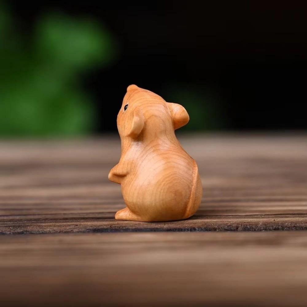 Funny Decorative Hamster Statue Statuette Animal Figurine New Wood Carved Zodiac Mouse Office Gift
