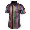 Men Club Shirt Mens 70s Disco Costume Vinatge Turn-down Collar Reflective Shiny Sequins Short Sleeve Button Down Shirt