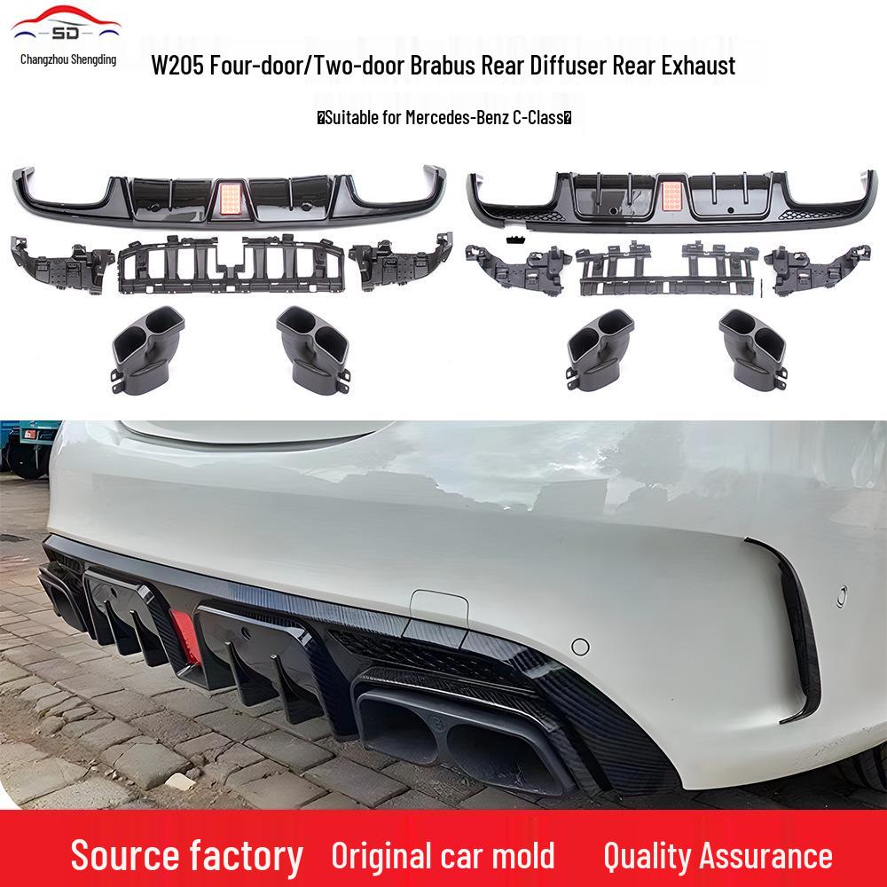 Compatible with 2015-2018 Mercedes-Benz C-Class W205 Two/Four-Door Brabus Rear Diffuser & Exhaust Tips.