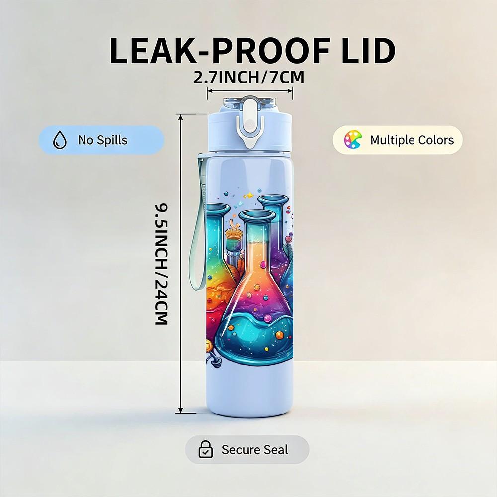 1PC Multicolor Glass Bottle Vase Print 750ml Color Plastic Sports Water Bottle Leakproof Flip Straw Lid Suitable for Sports Office Home Use