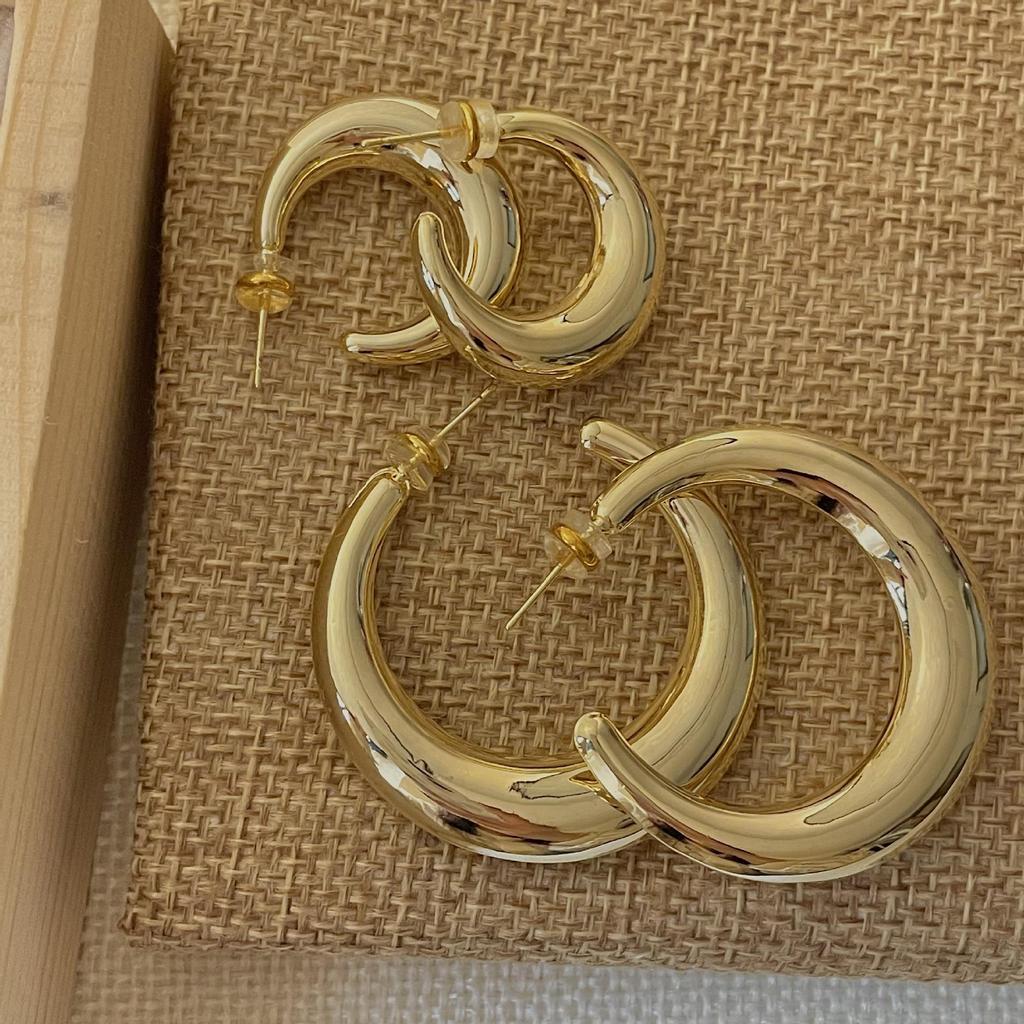 Элегантные большие металлические серьги в форме полумесяца и полукруга - Серебряная игла для женщин