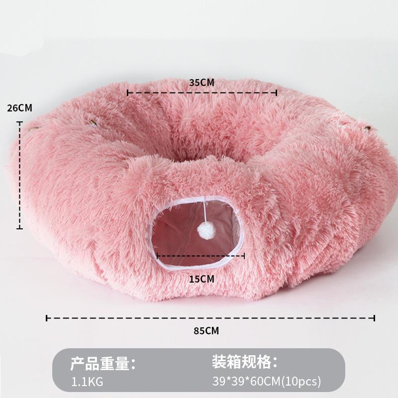 Cozy Donut Cat Bed Long Plush Collapsible Pet Warm Sleeping Nest
