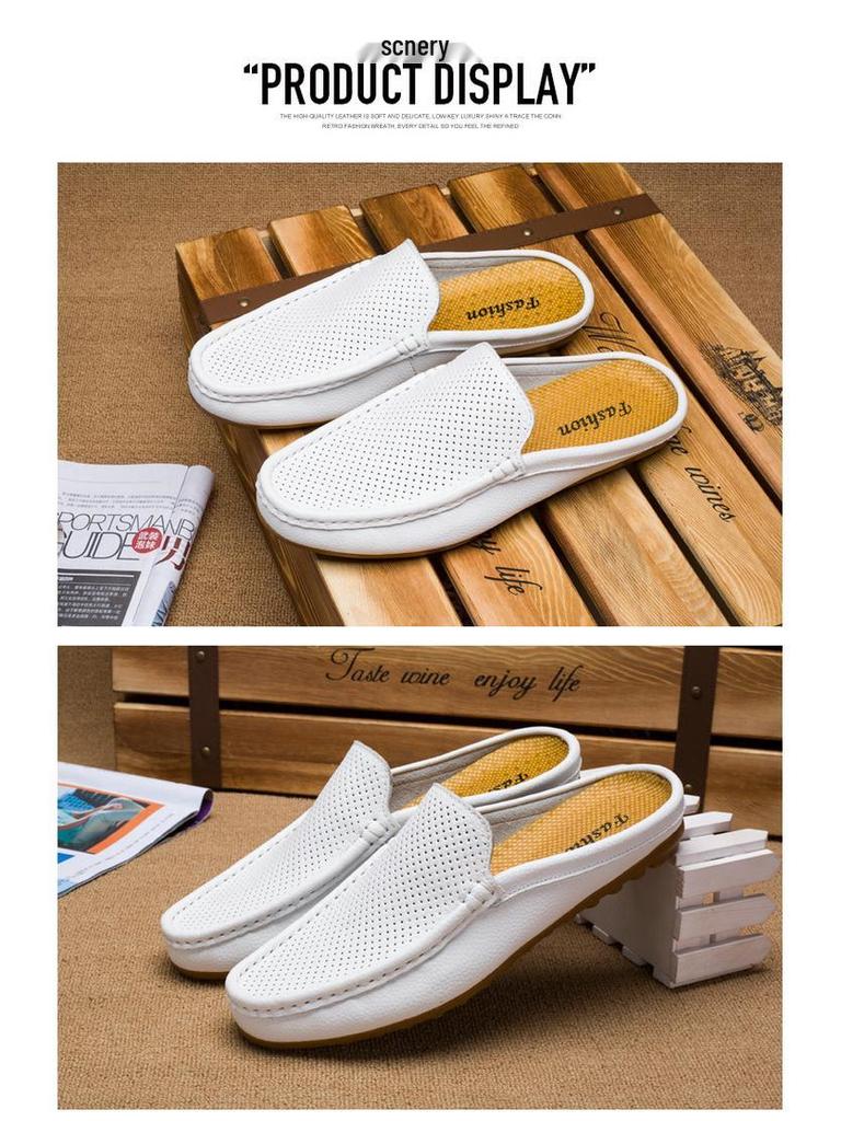 Men's Genuine Leather Closed-Toe Sandals - Breathable Summer Thong Shoes