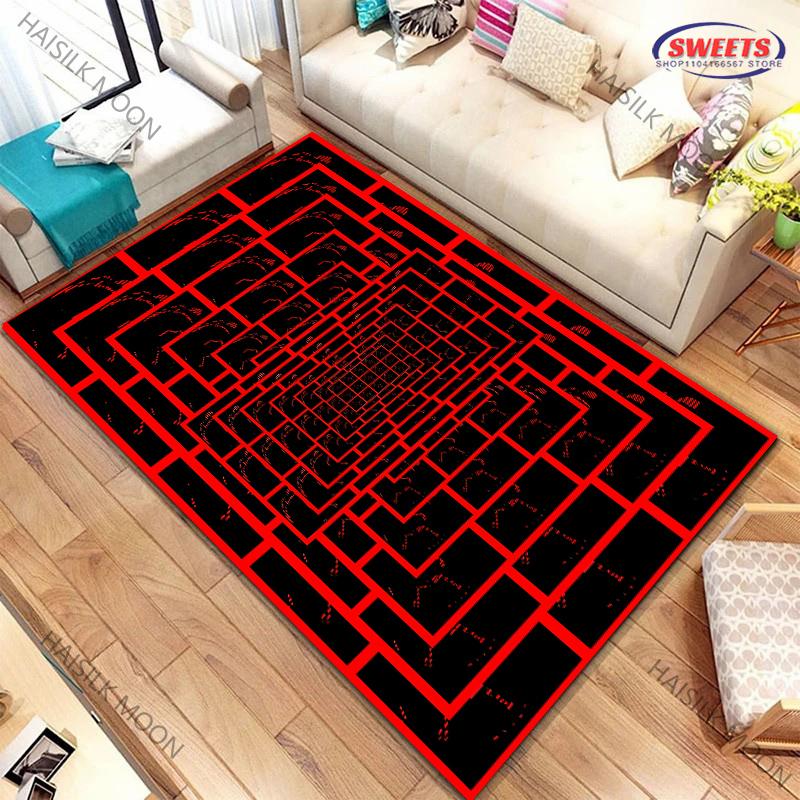 Red and Black Visual Maze Geometric Fashion Carpet Rug for Bedroom Livingroom Floor Playroom Office Decor Yoga Mat for Family