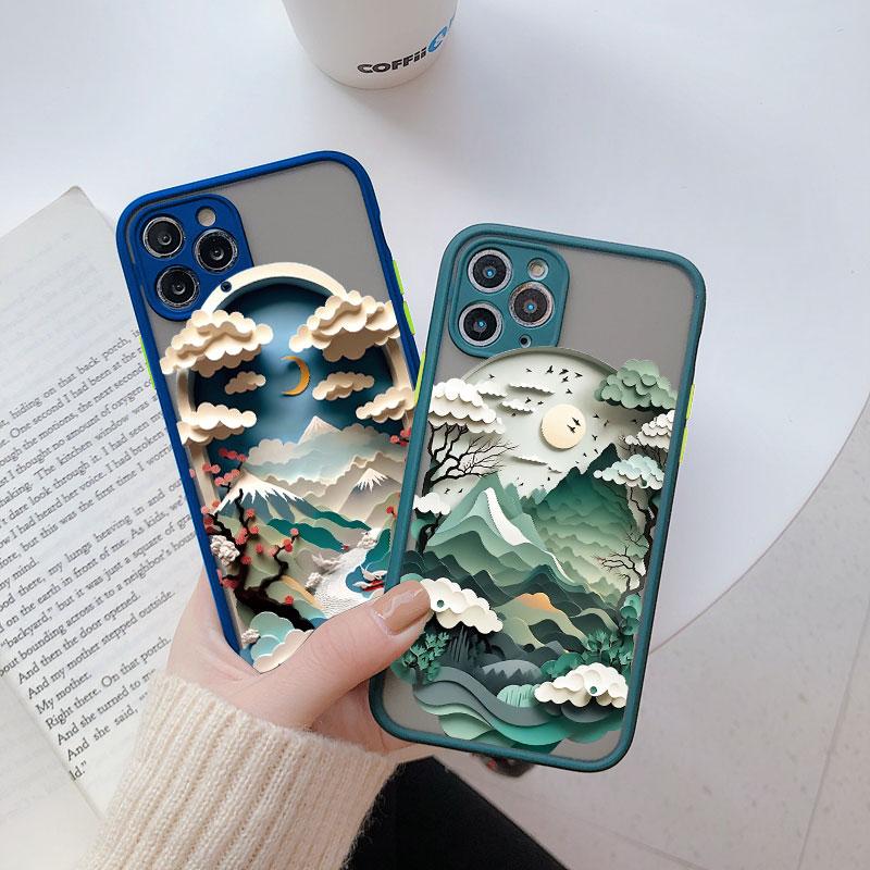 Чехол для телефона с печатью пейзажа Для iPhone 17 16 15 14 11 12 13 Pro Max Mini 16 Plus XS X XR Креативные горы Ударопрочный чехол