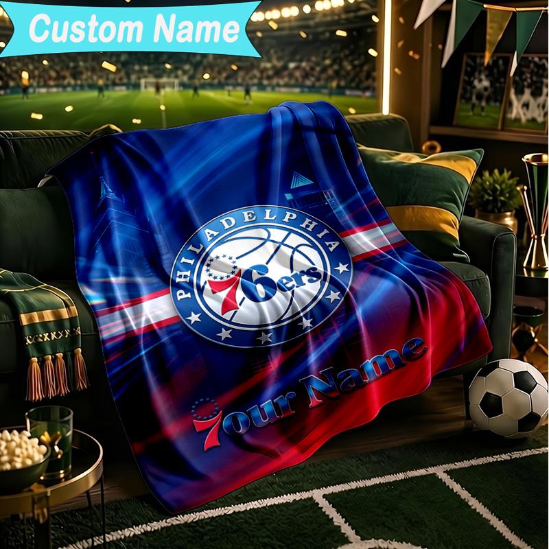 1PC Custom Name Blanket 76ers Basketball Team Flannel blankets Patterns Throw Blanket All-Season Soft Gift for Couch, Bed, Camping, Birthday gifts