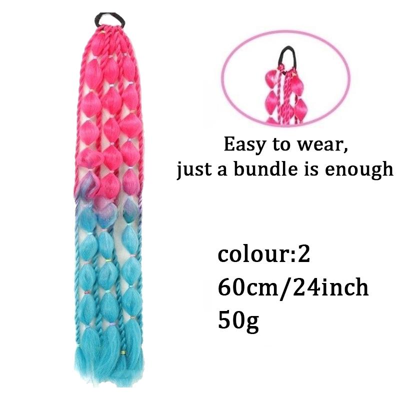 Horsetail Wig Gradual Color Lantern Bubble Fried Dough Twists Braid Horsetail Female Synthetic Wig Suitable for Party