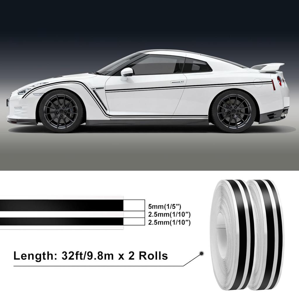 Spurtar Car Ptripe Tape, 2 Rolls X 32Ft Ptriping Automotive Tape Racing Stripes, Black Vinyl Ptripe Decals For Car, Motorcycle And Boat DIY
