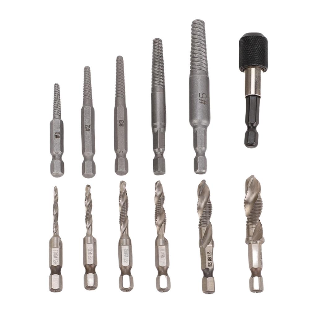 11Pcs Screw Extractor Set Kit with Tap Extension Bar Adapter 1 4in Hex Shank Storage Box