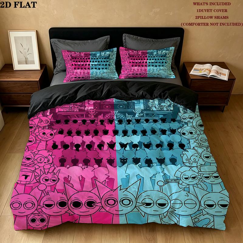 Sprunki Pattern Bedding Home Decoration Birthday Gift ( 1 duvet cover + 2 pillowcase, without core),fan merchandise.