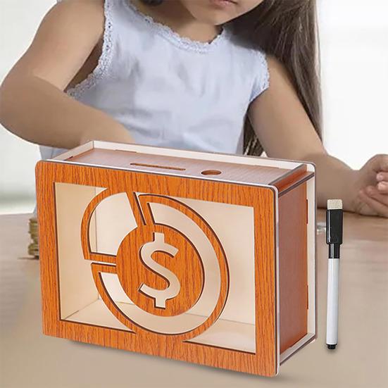 Деревянная копилка со счетчиком-маркером, большая емкость, фунты стерлингов в долларах США, копилка, контейнер для монет, контейнер для наличных денег, банка для экономии денег для детей и взрослых