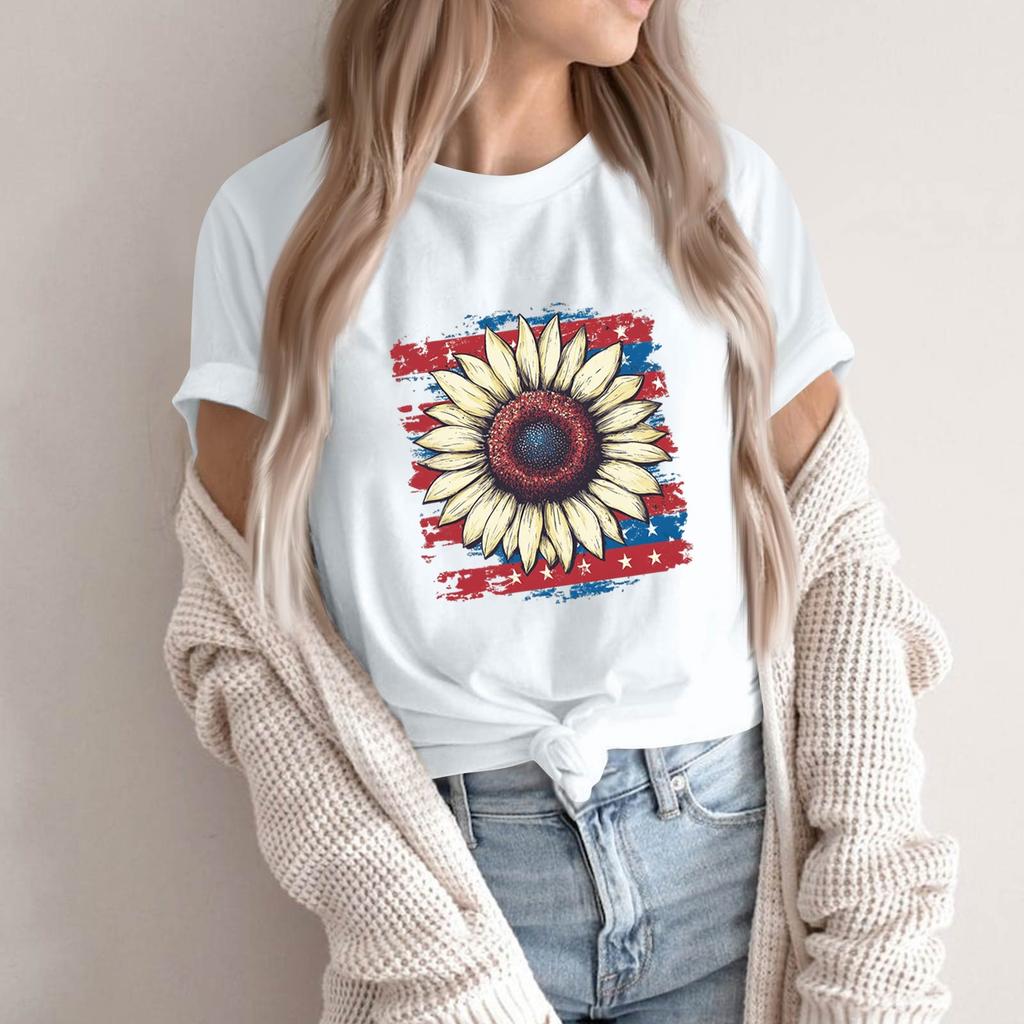 Women's Round Neck Printed Short-sleeved T-shirt Top