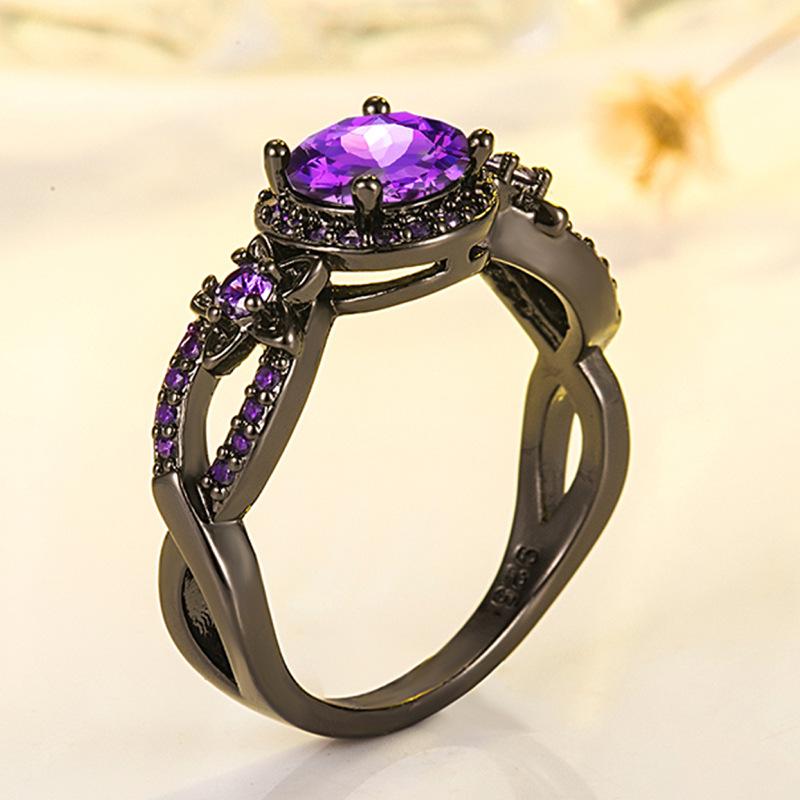 Комплект цветочных колец из черного золота с красочным красным и фиолетовым цирконом, модное кольцо с цветком вишни 