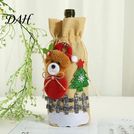 Reusable Bottle Storage Bags Christmas Wine Cover, Santa Claus/Snowman/Elk/Bear Gift Bag with Sticker Decals, Holiday Xmas Presentation Party