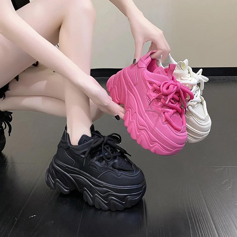Fashion Women's Thick-soled Casual Breathable Mesh Shoes Summer Thick-soled Sports Shoes Wedge Heels Invisible High Heels Hollow