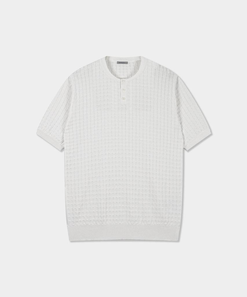 BIRBANTE Summer Washable Henley Neck Knit - Ivory