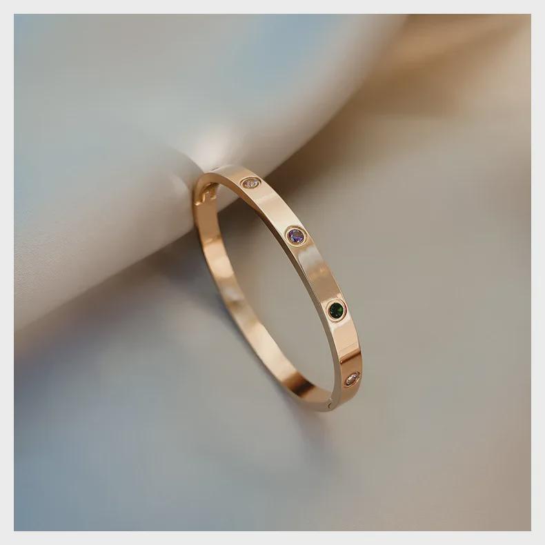 Женский браслет из розового золота с бриллиантами - роскошная титановая сталь, не выцветает, высококачественный, универсальный аксессуар