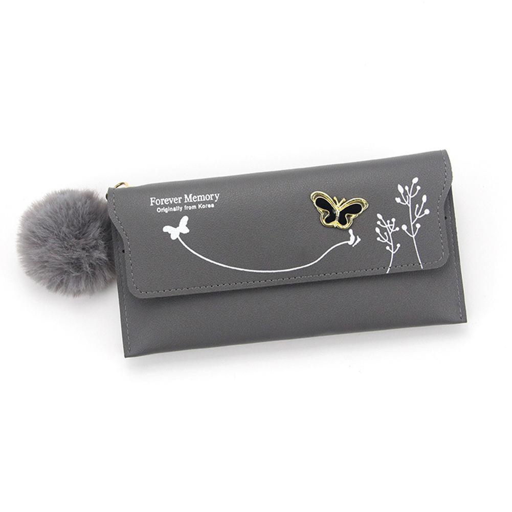 Женский кошелек из искусственной кожи с клапаном и плюшевым шариком, дамский кошелек-бабочка MIT