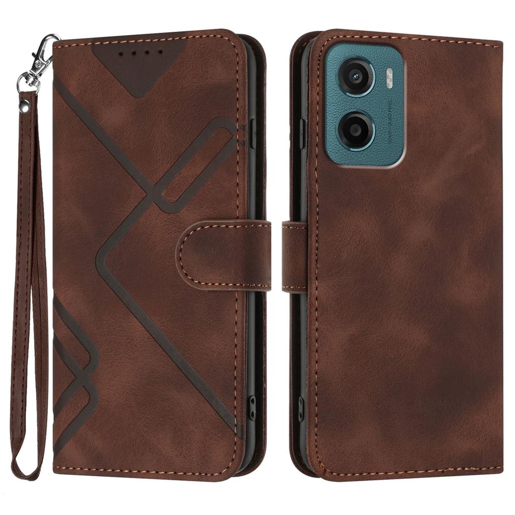 For Motorola Moto E15 4G/Motorola Moto G05 4G Wallet Case Line Imprinted PU Leather Phone Cover with Strap