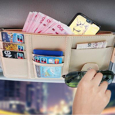 Сумка для хранения на солнцезащитном козырьке автомобиля, ПУ кожа, многокарманный органайзер на солнцезащитный козырек, бокс, автомобильный зажим для очков, держатель для карт, карманы для хранения