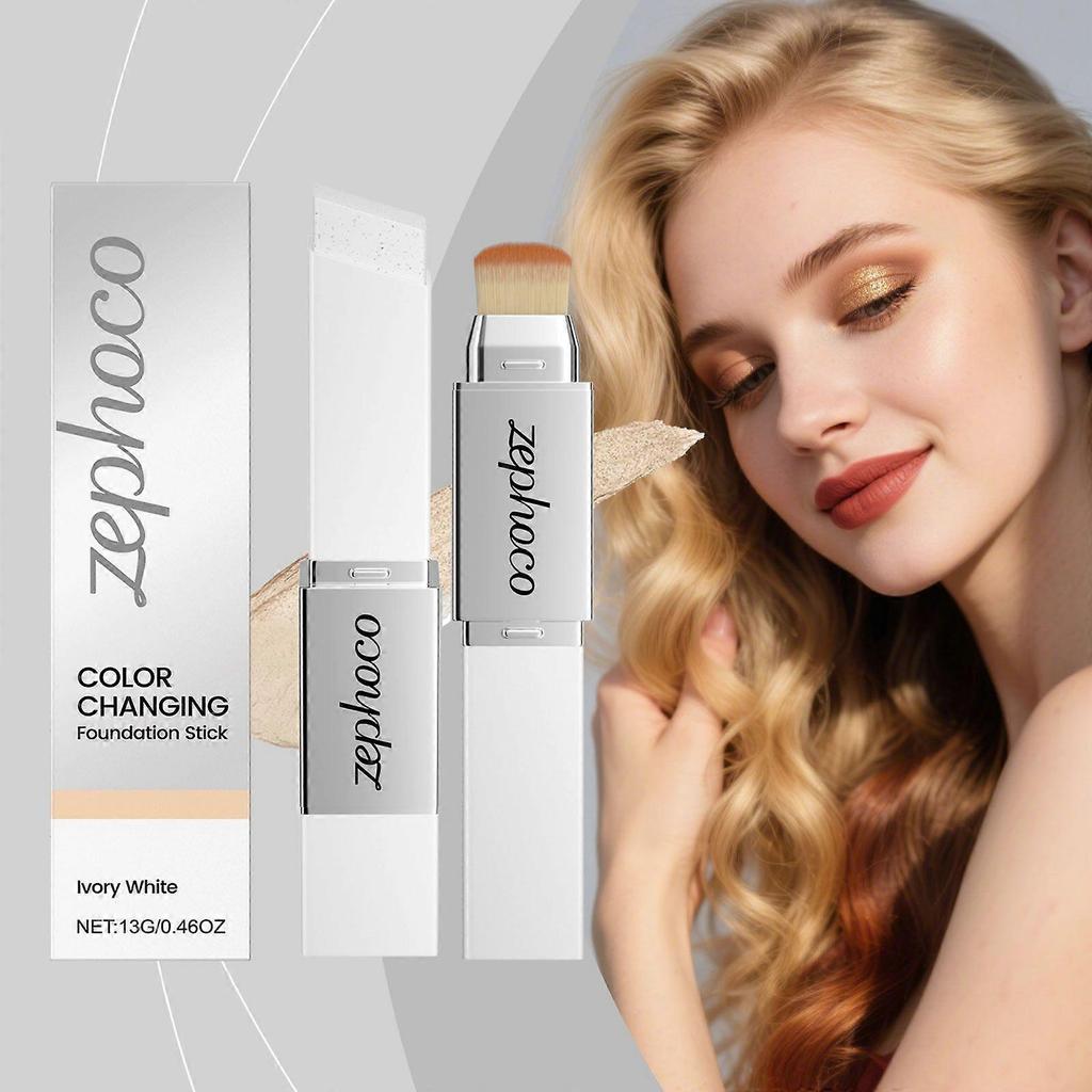 Zephoco Ivory White Two-In-One Color-Changing Foundation Stick Is Light, Moist, Natural, Adheres Well Without Powder Sticking, And Provides A Light, C