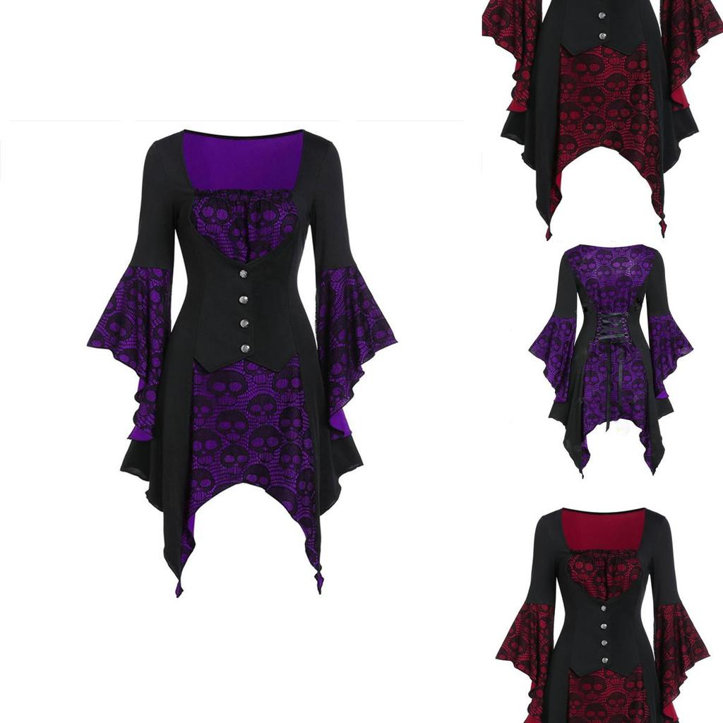 Women's Gothic Skull Pattern Medieval Renaissance Dress For Cosplay And Costume Parties