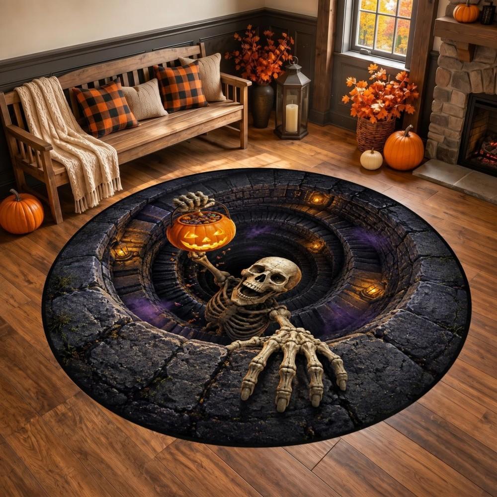 Halloween Patio Office Skeleton Pumpkin Mat Corridor Dinning Bottomless Pit Carpet Living Room Sofa Round Area Rug Home Decor