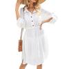 Women's Summer Solid Color Lace-up Waist Pocket Dress Beach Smock Dress