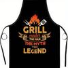 Фартук Grill Master: Мужчина, Миф, Легенда. Забавный Шеф-повар для BBQ, Принт с Пламенем и Лопаткой, Подарок Мужчине на Кухню, Кухонный Аксессуар