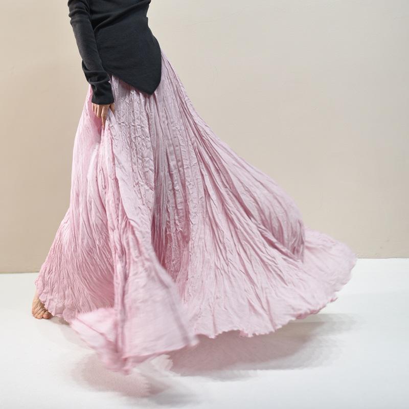 Женские льняные макси-юбки Летние Бохо Однотонные Пляжные Эластичные С высокой талией Плиссированные А-силуэта Легкие Расклешенные Длинные Макси-юбки Эластичная талия Длинная юбка для женщин