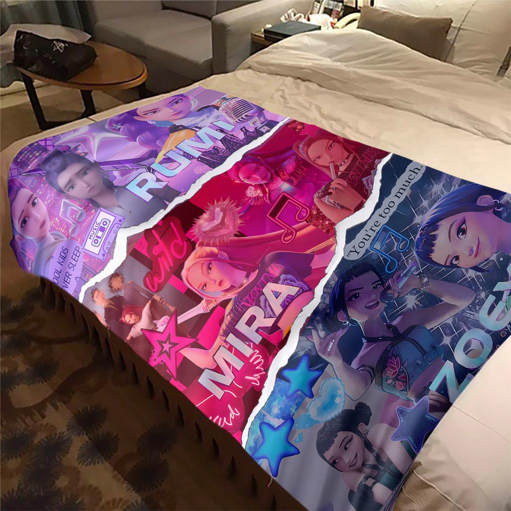 KPop Demon Hunters Warm Flannel Blanket, Printed for Bed Sofa Chair, Ideal for Picnic Travel Home -HYQ8