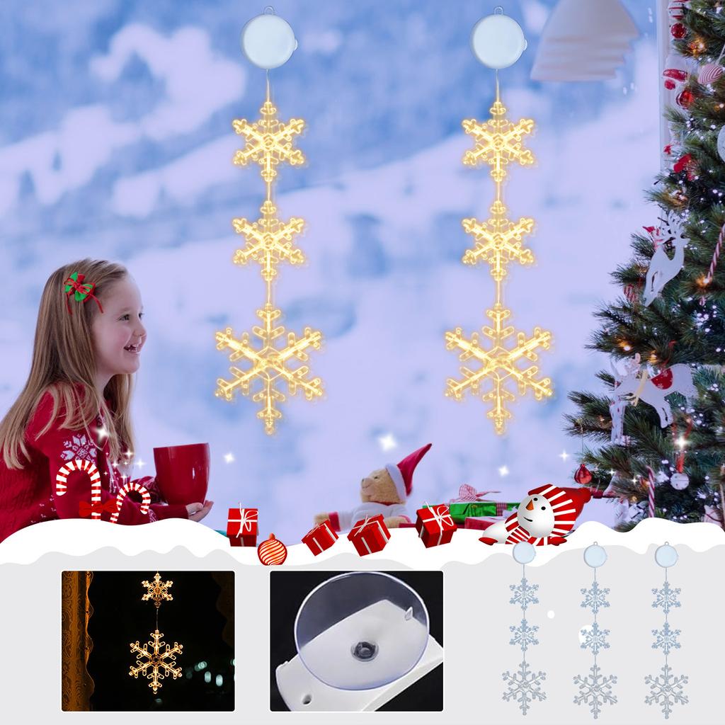Christmas Window Decorations, 3 Pc Snowflake Christmas Window Lights With Suction Cup, LED Battery Operated Christmas Lights Indoor Outdoor Xmas Tree