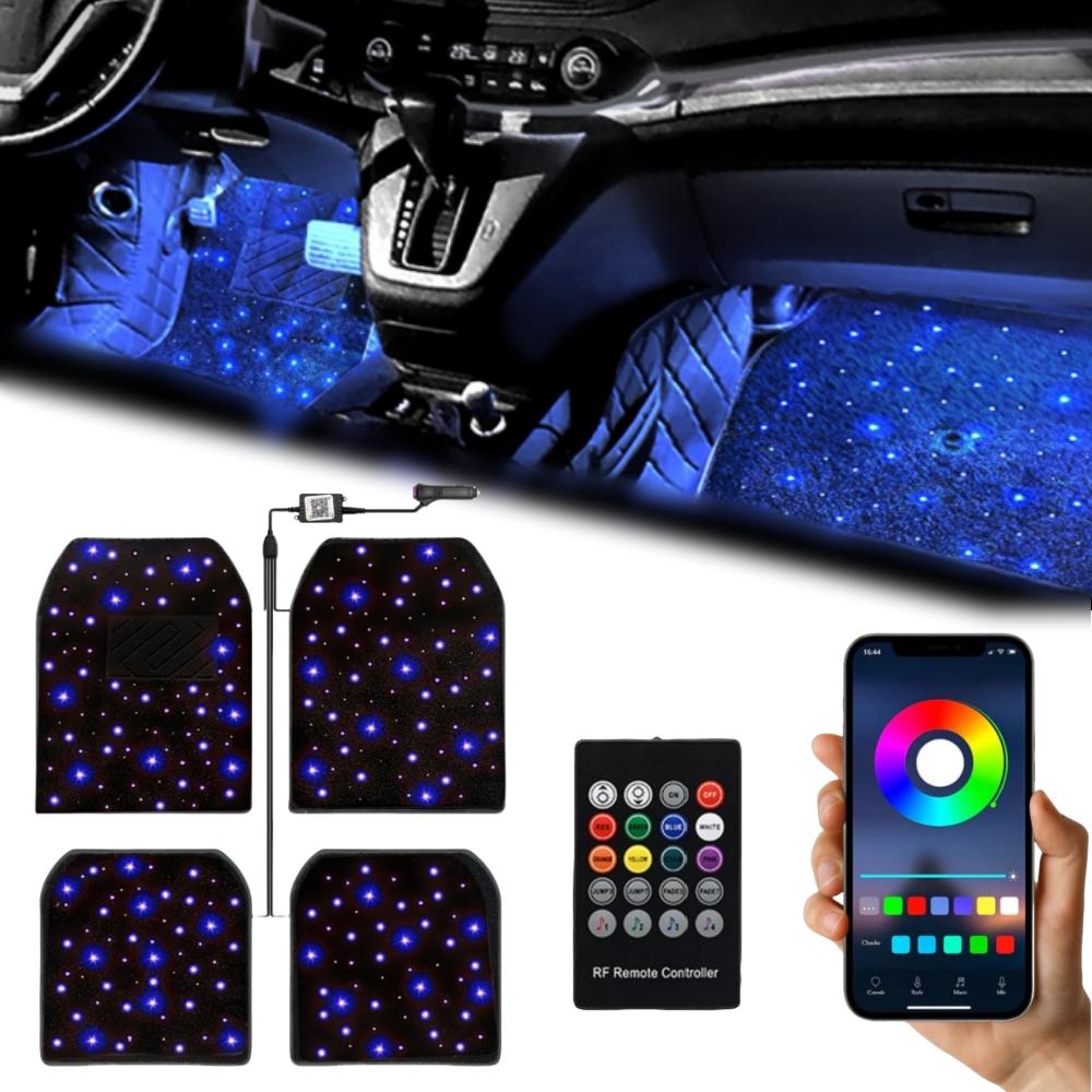 Universal Fit For SUV Sedan Van Fiber Optic Twinkle Car Mats WaterProof LED Star Rugs APP Remote Control RGB Music Sync 2/4PCS