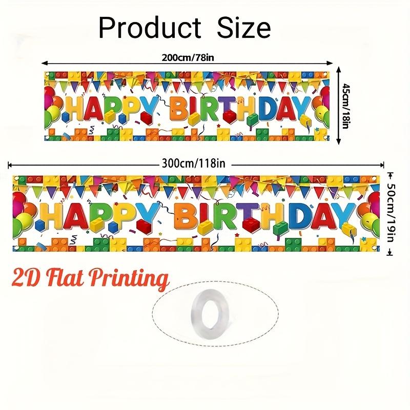 Happy Birthday Building Block Banner, Colorful Balloons & Confetti Design, Durable Polyester Outdoor Indoor Garden Porch Fence Decoration