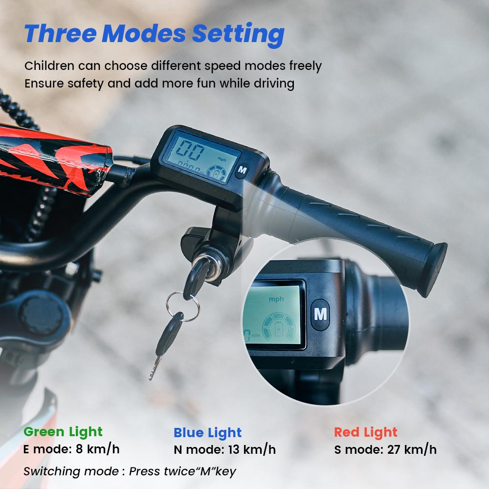 A14 Kids ELECTRIC DIRT BIKE 14 Inch 500W Motor 36V5.2Ah Battery 20-22km Range Shock Absorption, Bluetooth LED Lights