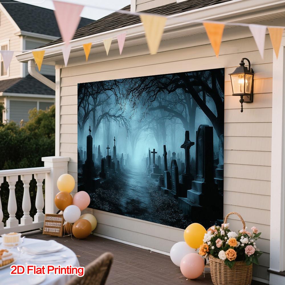 2D plane, 1 piece of 2D plane printed cemetery gothic mist landscape photography background fabric, polyester fabric.PMJ