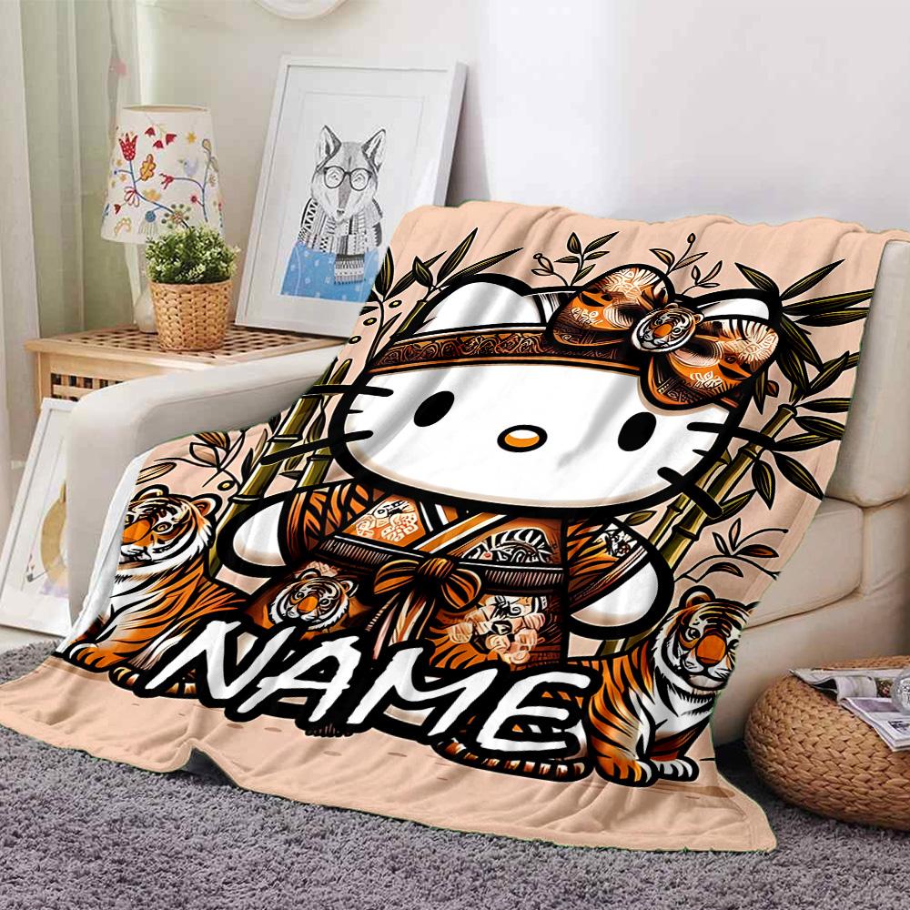 Customizable HelloKitty14 Throw Blanket – Personalized Name, All-Season Cozy Snug Blanket, Machine Washable, Personalized Blanket