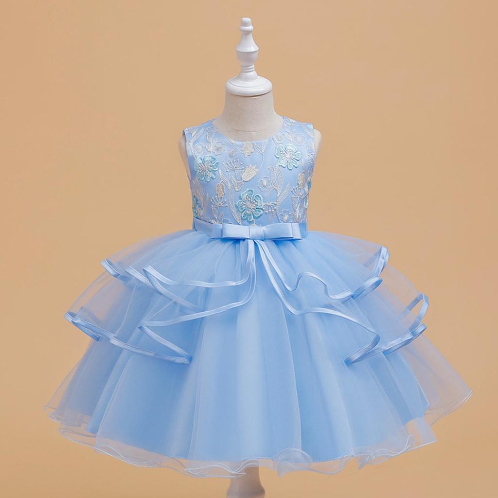 Платье для девочек из кружева и тюля с вышивкой и бантом, вечернее платье принцессы