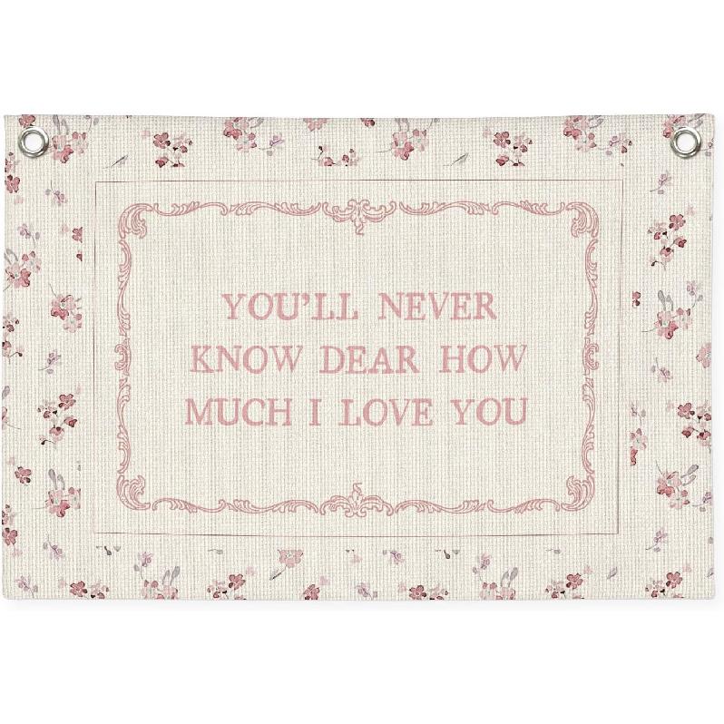 DDYGZYW Boho Floral Nursery Wall Art,Girls Room Decor,Wildflower Nursery Decor Linen Banner Print,You'll Never Know Dear How Much I Love You Wall