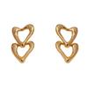 Elegant Metal Hollow Double Heart Dangle Earrings - Unique and Versatile Cold Style Fashion