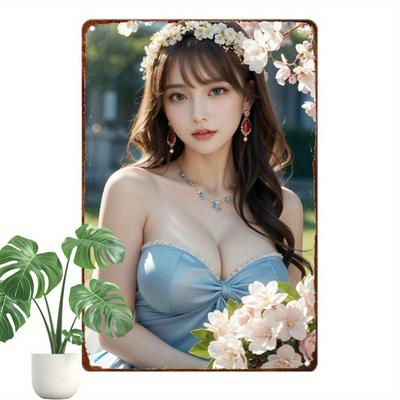 Металлическая табличка Девушка Аниме 8x12 дюймов Винтажное настенное искусство, Декор для дома, гаража, мужской пещеры, Подарок для поклонников аниме, Хэллоуин, Рождество