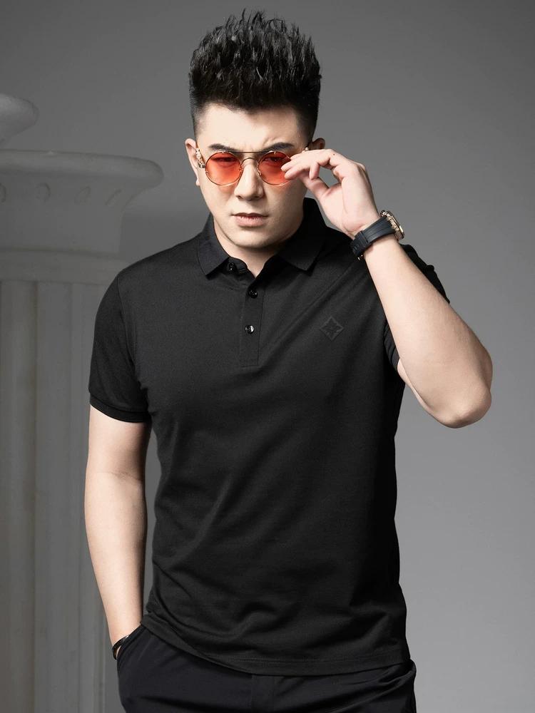 European Trendy Brand Embossed Polo Shirt for Men 2025 Summer New Style Half-Sleeve Casual Top with a Turn-Down Collar Short-Sleeve T-Shirt for Men