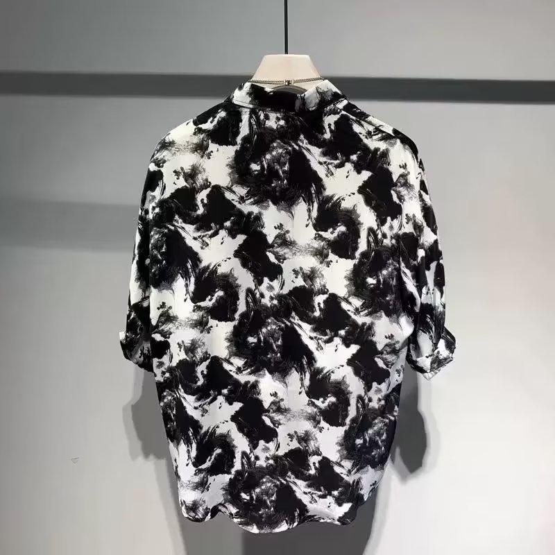 Модная мужская пляжная рубашка с цветочным принтом и короткими рукавами