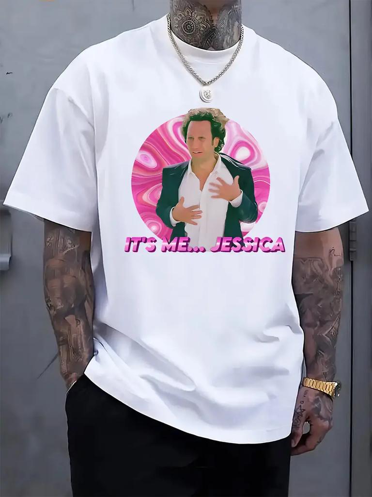 Casual Graphic T-shirt with Bold Pink 'IT's MEGSSA' Print & Character Design - Black Round Neck Short Sleeve Tee